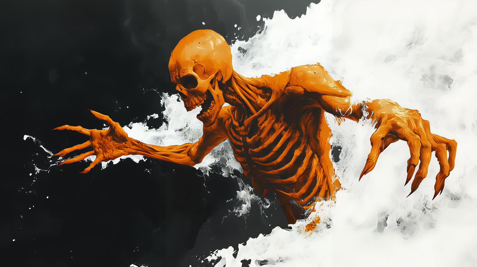 Orange Skeleton in Smoke 4K Wallpaper | WatchOut Walls